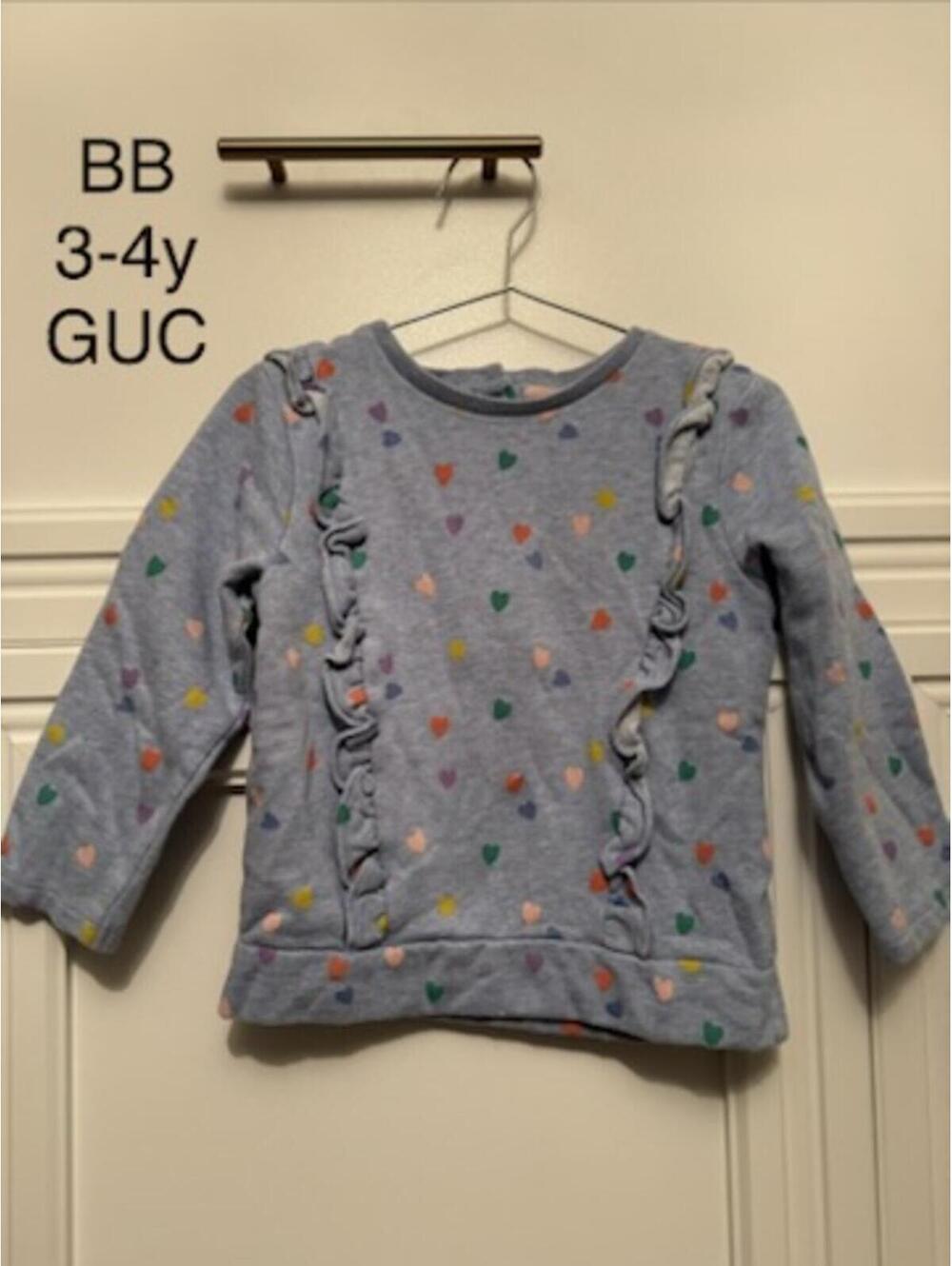 Baby Boden Girls' Long Sleeve Heart Print Ruffle Sweatshirt 3-4Y